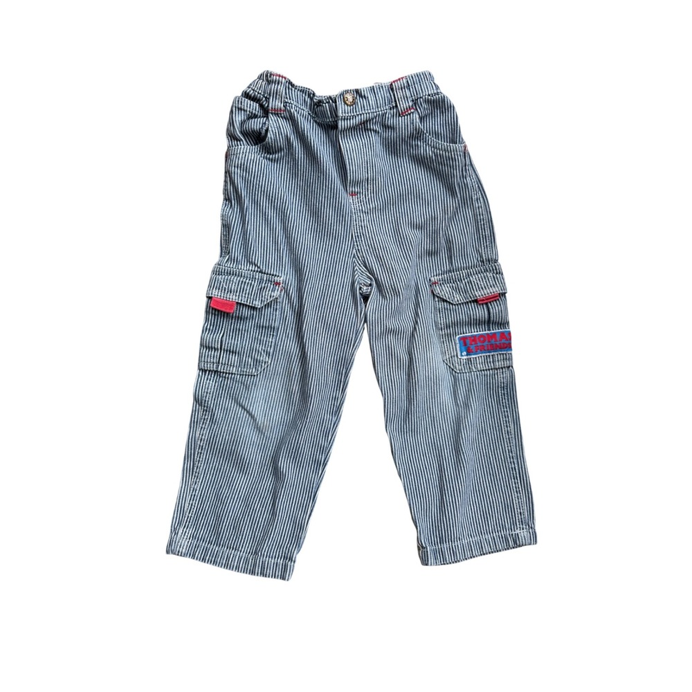 Vintage Thomas the Tank‎ Engine Pants Kids 4T Hickory Stripe Cargo Denim Blue